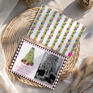 Watercolor Preppy Bright Christmas Photo Holiday Card