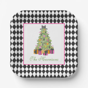 Watercolor Preppy Bright Christmas Tree Paper Plate