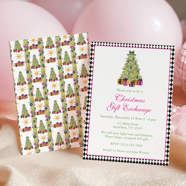 Watercolor Preppy Bright Glamour Christmas Party Invitation (Creator Uploaded)