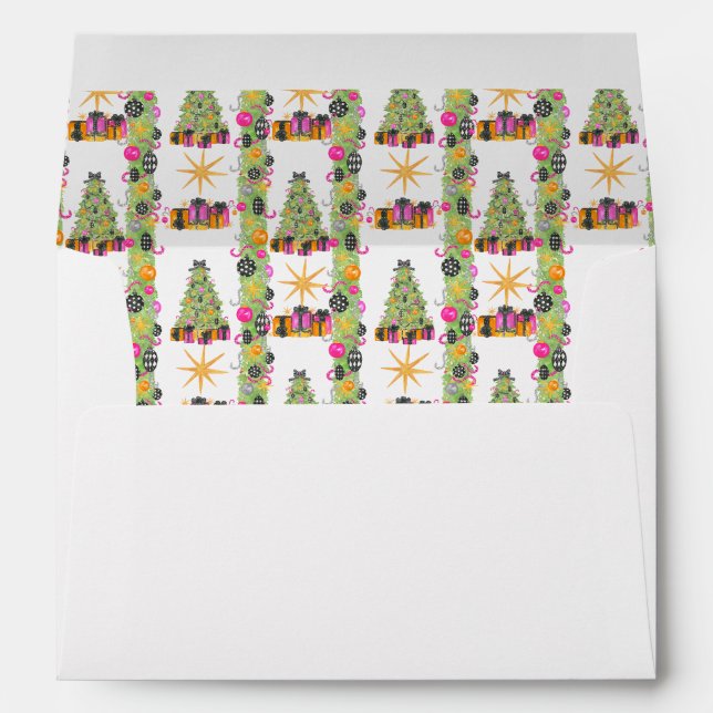Watercolor Preppy Bright Glamour Christmas Trees Envelope (Back (Bottom))