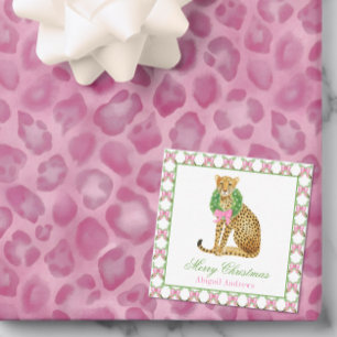 Watercolor Preppy Leopard Christmas Card