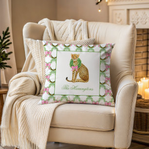 Watercolor Preppy Leopard Christmas Cushion