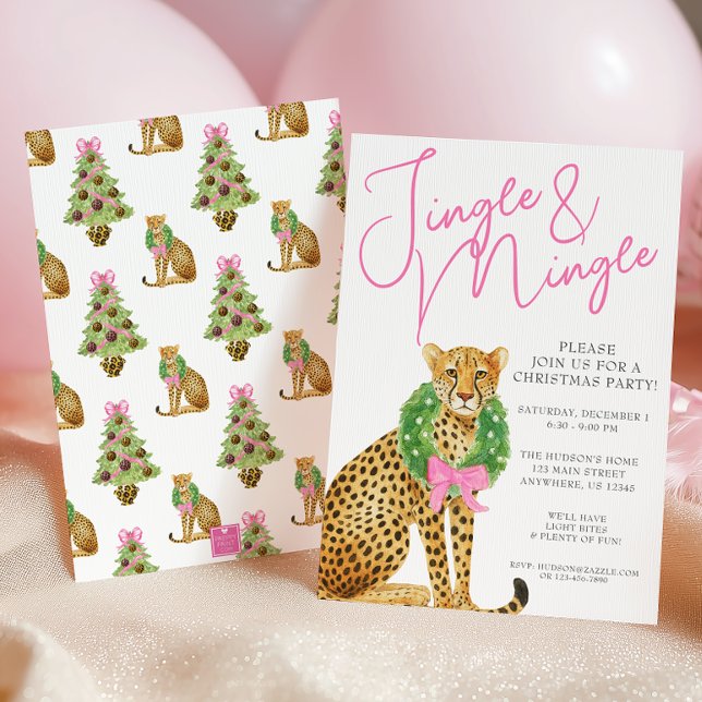 Watercolor Preppy Leopard Christmas Party Invitation (Creator Uploaded)