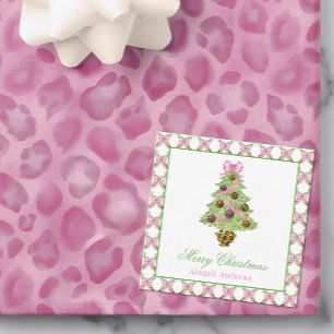 Watercolor Preppy Leopard Christmas Tree Card