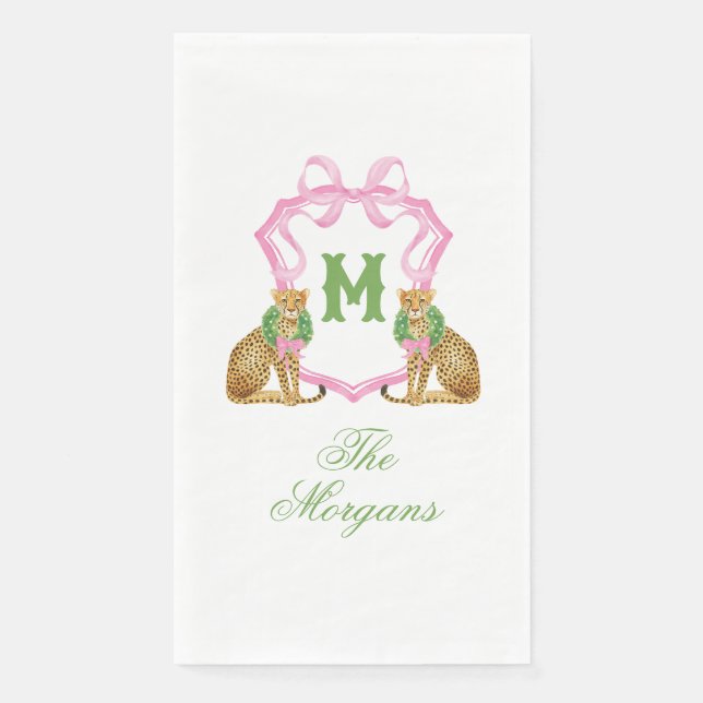 Watercolor Preppy Leopard Christmas Tree Napkin (Front)