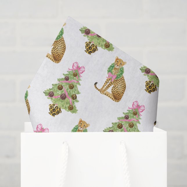 Watercolor Preppy Leopard Christmas Tree Tissue Paper (Gift Bag)