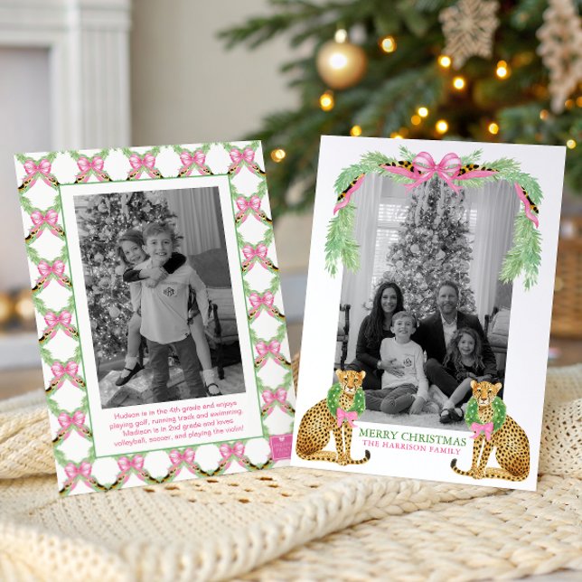 Watercolor Preppy Leopard Garland Christmas Holiday Card (Creator Uploaded)