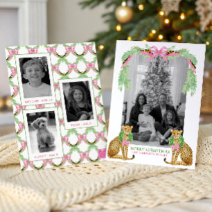 Watercolor Preppy Leopard Garland Christmas Holiday Card