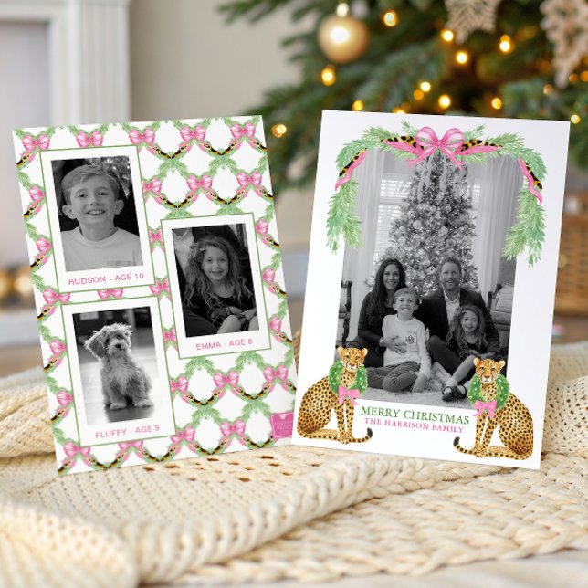 Watercolor Preppy Leopard Garland Christmas Holiday Card (Creator Uploaded)