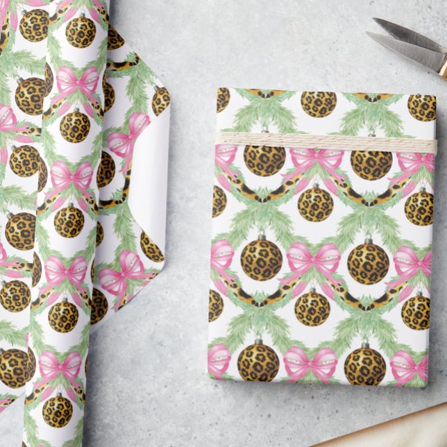 Watercolor Preppy Leopard Garland Christmas Wrapping Paper (Creator Uploaded)