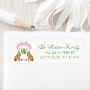 Watercolor Preppy Leopard Monogram Crest Address