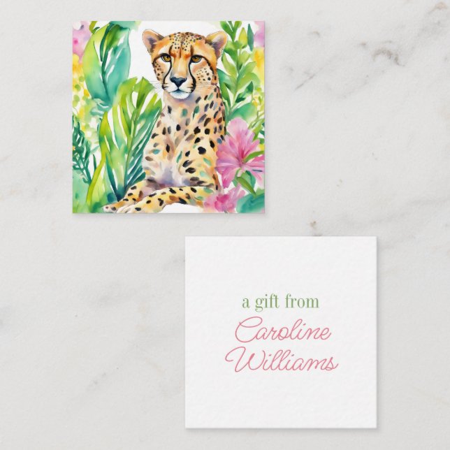 Watercolor Preppy Palm Beach Cheetah in Flowers Card (Front/Back)