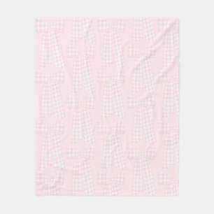 Watercolor Preppy Pink Gingham Bow Fleece Blanket