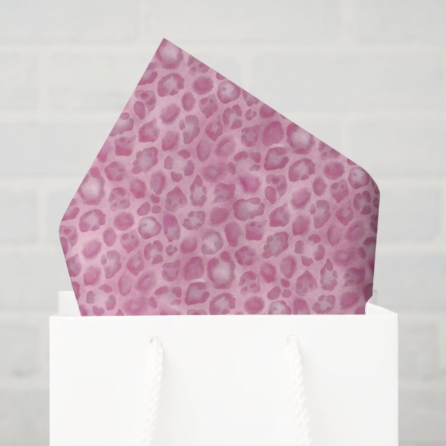 Watercolor Preppy Pink Leopard Print Tissue Paper (Gift Bag)