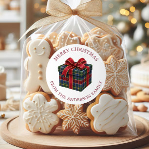 Watercolor Preppy Plaid Christmas Present Gift Classic Round Sticker