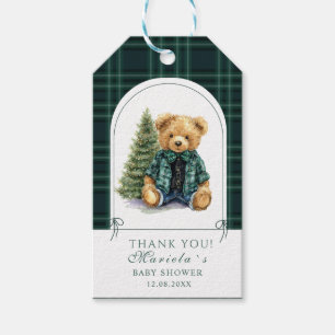  Watercolor preppy plaid teddy bear baby shower Gift Tags
