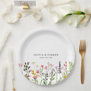Watercolor Pressed Wildflowers Wedding Paper Plate