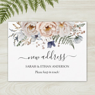 Watercolor Pretty Beige Blue Floral New Address Postcard