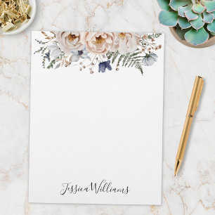 Watercolor Pretty Beige Blue Personalised Floral Custom Letterhead