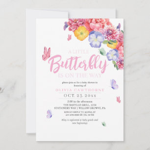 Watercolor Pretty Butterfly Flowers Baby Shower Invitation