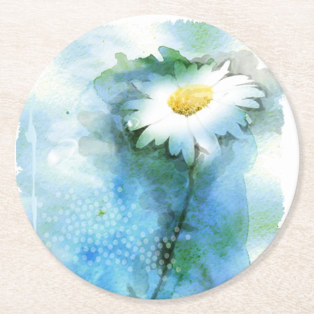 Watercolor Pretty Daisy - All Options Round Paper Coaster (Front)