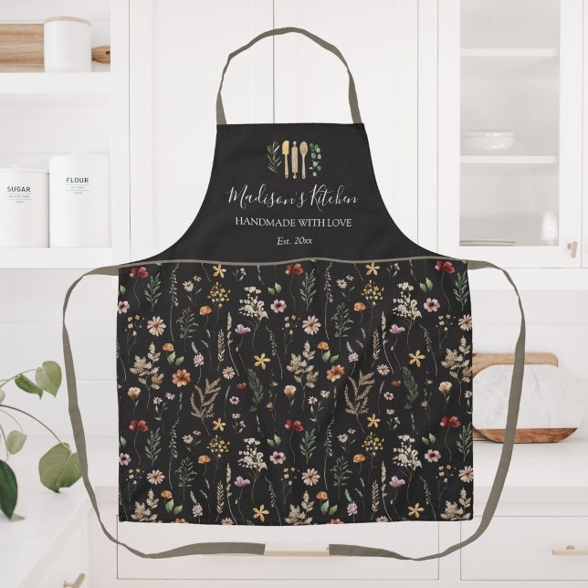 Watercolor Pretty Floral Wild flowers Pattern Apron (Creator Uploaded)