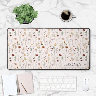 Watercolor Pretty Floral Wild flowers Pattern Desk Mat