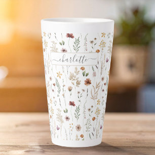 Watercolor Pretty Floral Wild flowers Pattern Latte Mug