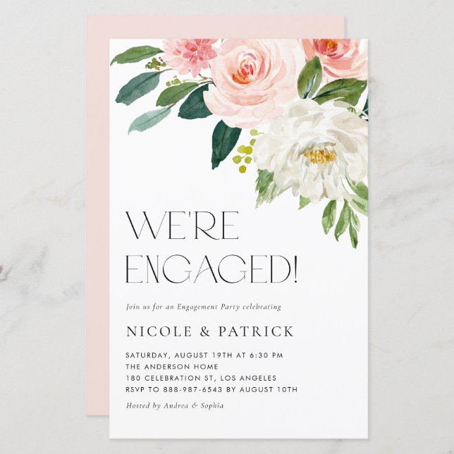 Watercolor Pretty Garden Flowers Engagement Party (Front/Back)