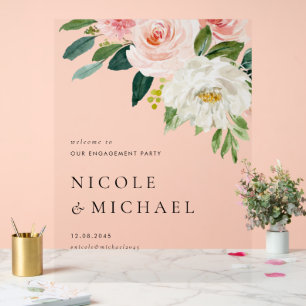 Watercolor Pretty Garden Flowers Engagement Party Acrylic Sign