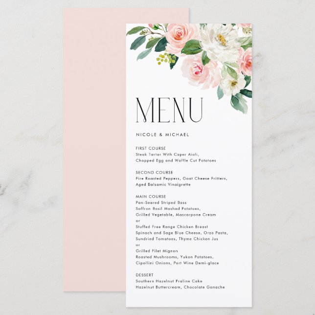 Watercolor Pretty Garden Flowers Spring Wedding Menu (Front/Back)