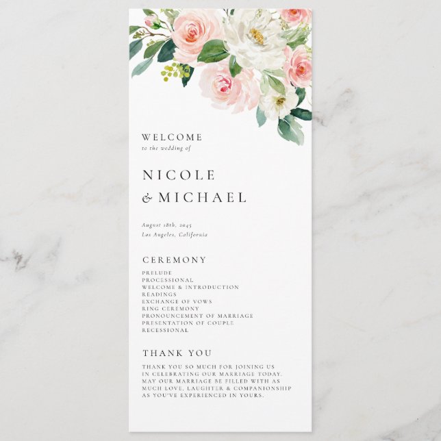 Watercolor Pretty Garden Flowers Spring Wedding Programme (Front)