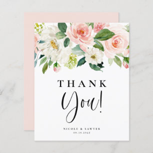Watercolor Pretty Garden Flowers Wedding Thank You