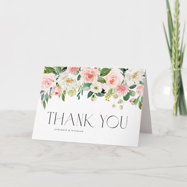 Watercolor Pretty Garden Flowers Wedding Thank You Card (Front)