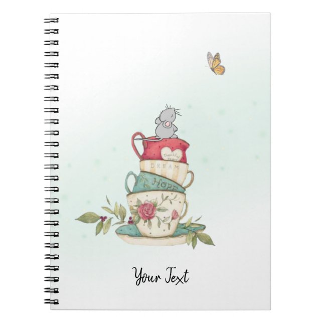 Watercolor Pretty Mice Custom Green Notebook (Front)