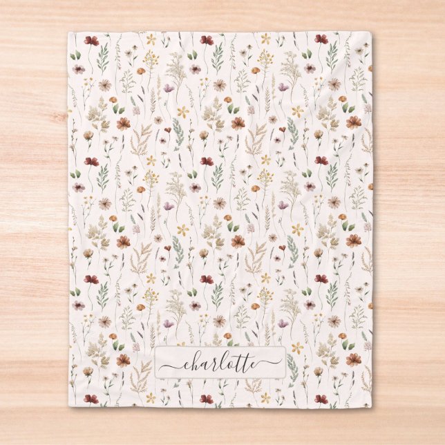 Watercolor Pretty Wildflower Floral Pattern  Fleece Blanket (Creator Uploaded)