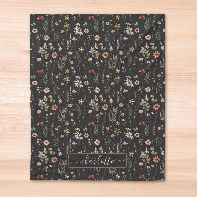 Watercolor Pretty Wildflower Floral Pattern  Fleece Blanket (Creator Uploaded)