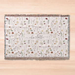 Watercolor Pretty Wildflower Floral Pattern  Throw Blanket