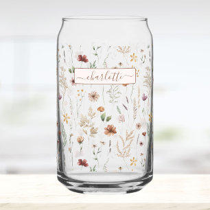 Watercolor Pretty Wildflower Pattern Personalised Can Glass