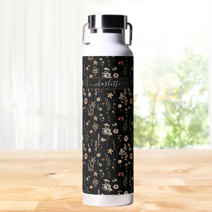 Watercolor Pretty Wildflower Pattern Personalised Water Bottle