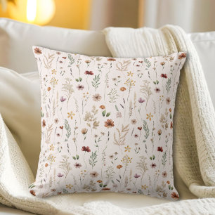 Watercolor Pretty Wildflowers Floral Pattern Cushion