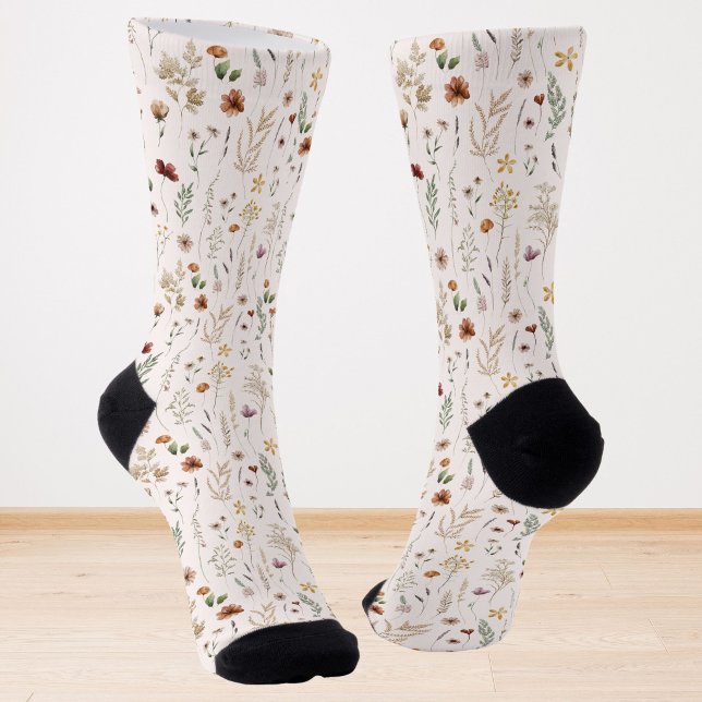Watercolor Pretty Wildflowers Floral Pattern  Socks (Creator Uploaded)