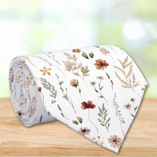 Watercolor Pretty Wildflowers Floral Pattern Tie
