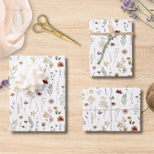 Watercolor Pretty Wildflowers Floral Pattern Wrapping Paper Sheet