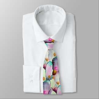 Watercolor Prickly Pear Cactus Desert Pattern Tie