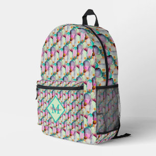 Watercolor Prickly Pear Cactus Flowers Monogram Printed Backpack