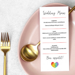 Watercolor Pride Heart Gay Lesbian Wedding Menu