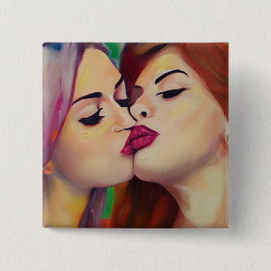  Watercolor Pride Two Women Share a Kiss 15 Cm Square Badge