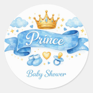 Watercolor Prince Boy Baby Shower Classic Round Sticker