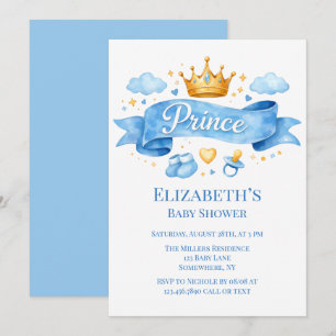 Watercolor Prince Boy Baby Shower Invitation